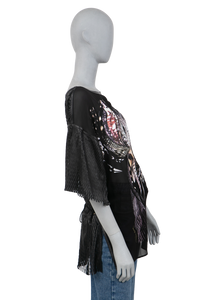 ROBERTO CAVALLI LEATHER T-SHIRT BLACK