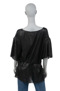 ROBERTO CAVALLI LEATHER T-SHIRT BLACK