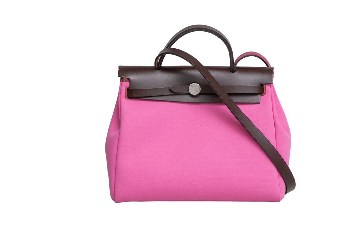 HERMÈS HERBAG 31 TOILE OFFICIER VACHE HUNTER PM 31 BUBBLEGUM RUBIS ROUGE 2024