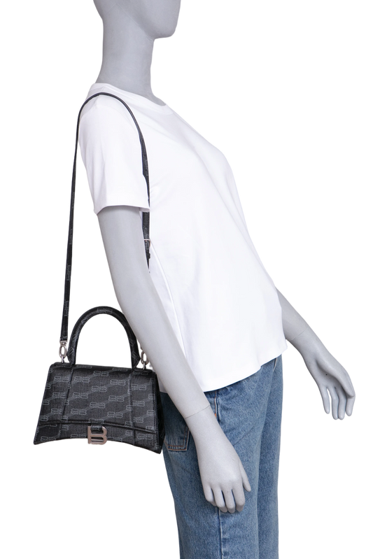BALENCIAGA HOURGLASS SMALL BB MONOGRAM BLACK