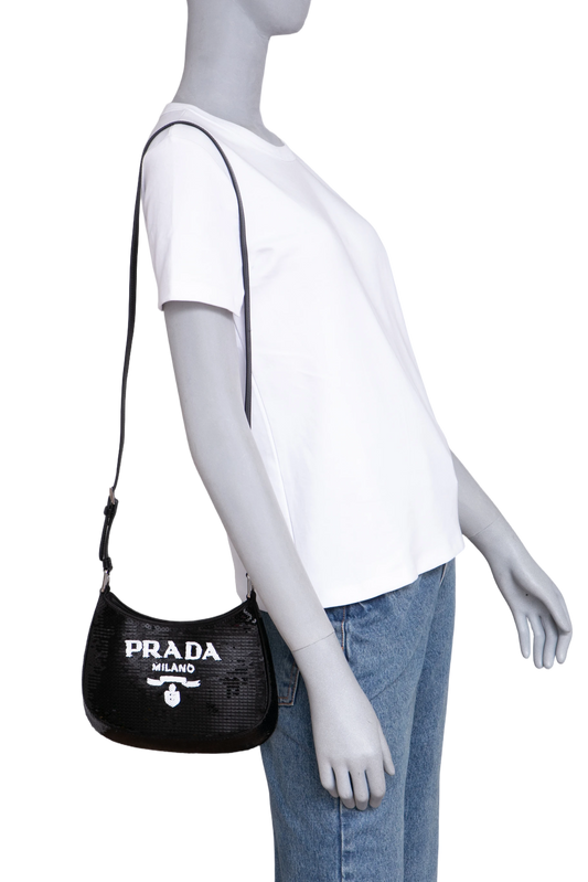 PRADA CLEO BAG SEQUINS BLACK