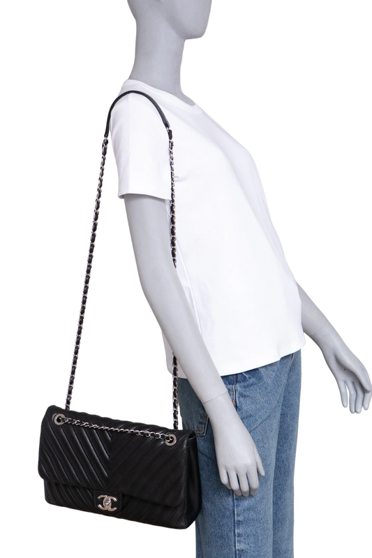 CHANEL CLASSIC SF JUMBO CHEVRON BLACK