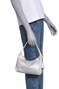 PRADA RE-EDITION 2000 OFF WHITE SATIN RHINESTONE