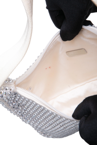 PRADA RE-EDITION 2000 OFF WHITE SATIN RHINESTONE