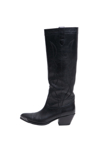 CELINE HIGH BOOTS WESTERN W/METAL TOE IN BLACK - 38 BR