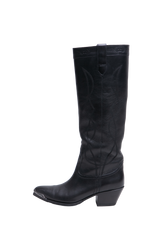 CELINE HIGH BOOTS WESTERN W/METAL TOE IN BLACK - 38 BR