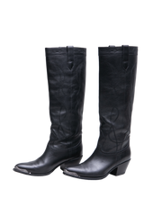 CELINE HIGH BOOTS WESTERN W/METAL TOE IN BLACK - 38 BR