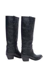 CELINE HIGH BOOTS WESTERN W/METAL TOE IN BLACK - 38 BR