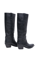 CELINE HIGH BOOTS WESTERN W/METAL TOE IN BLACK - 38 BR
