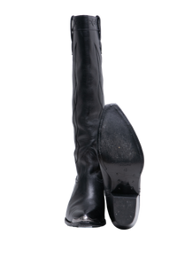 CELINE HIGH BOOTS WESTERN W/METAL TOE IN BLACK - 38 BR