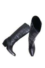 CELINE HIGH BOOTS WESTERN W/METAL TOE IN BLACK - 38 BR