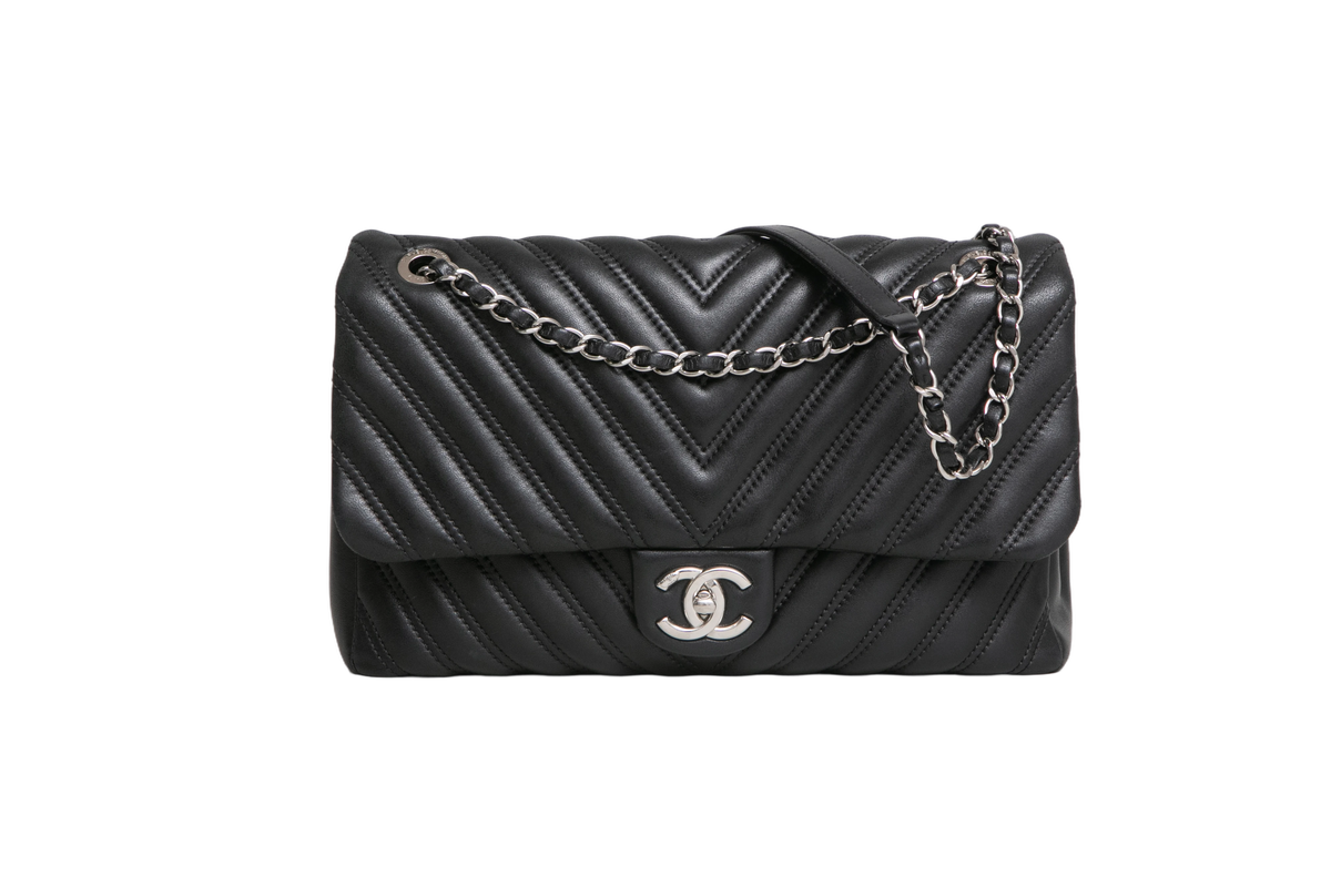 CHANEL CLASSIC SF JUMBO CHEVRON BLACK