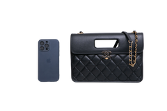 CHANEL AGED CALFSKIN GRAPHIC CATCH FLAP BLACK