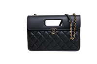 CHANEL AGED CALFSKIN GRAPHIC CATCH FLAP BLACK