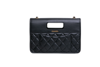 CHANEL AGED CALFSKIN GRAPHIC CATCH FLAP BLACK