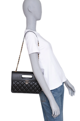 CHANEL AGED CALFSKIN GRAPHIC CATCH FLAP BLACK