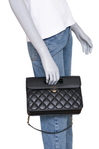 CHANEL AGED CALFSKIN GRAPHIC CATCH FLAP BLACK
