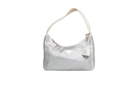 PRADA RE-EDITION 2000 OFF WHITE SATIN RHINESTONE