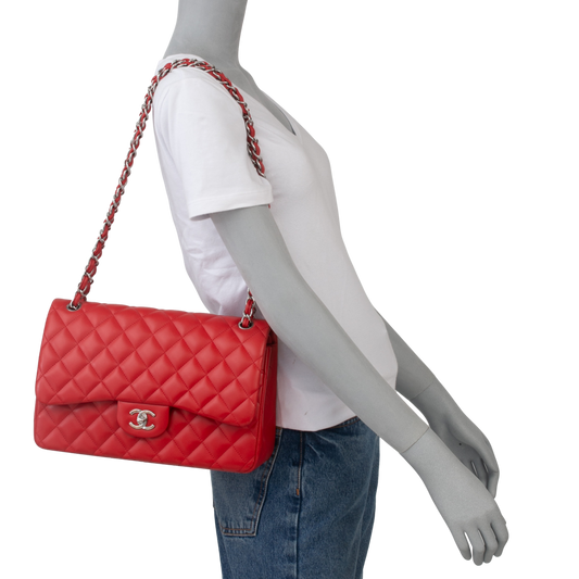 CHANEL JUMBO DOUBLE FLAP RED LAMBSKIN