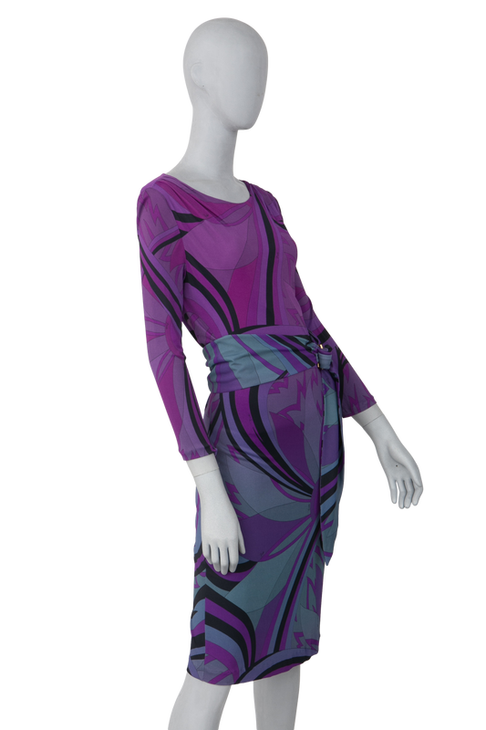 PUCCI DRESS TUBE LONG SLEEVE PURPLE BELT