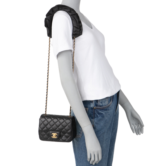 CHANEL SQUARE BLACK RUFFLE CHAIN