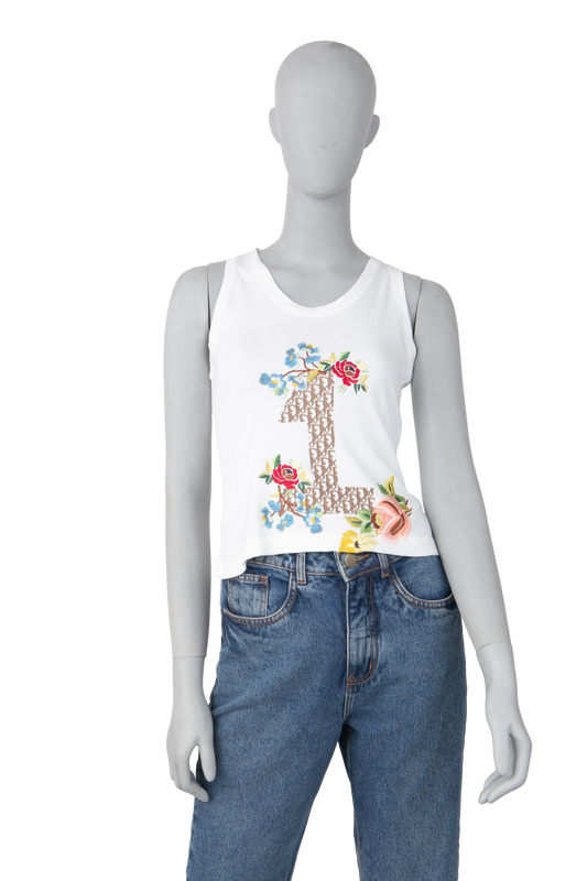 CHRISTIAN DIOR CAMISETA REGATA BRANCA 1 FLOWERS