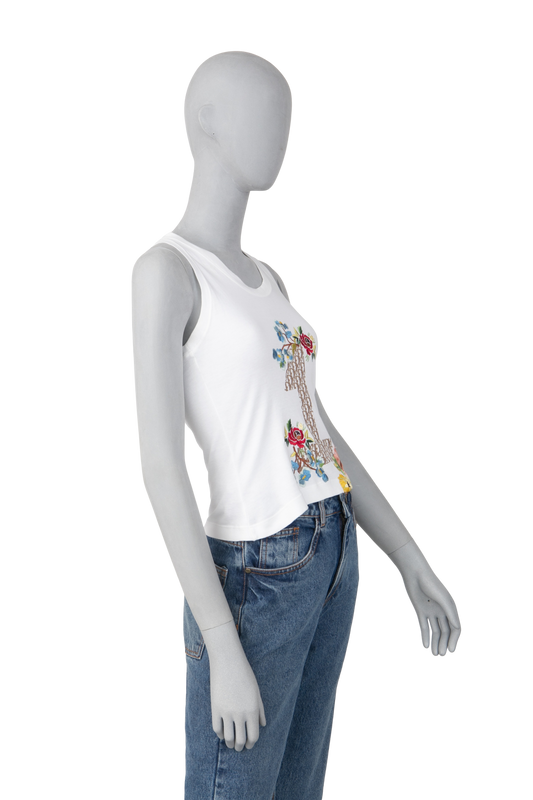 CHRISTIAN DIOR CAMISETA REGATA BRANCA 1 FLOWERS