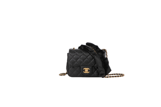 CHANEL SQUARE BLACK RUFFLE CHAIN