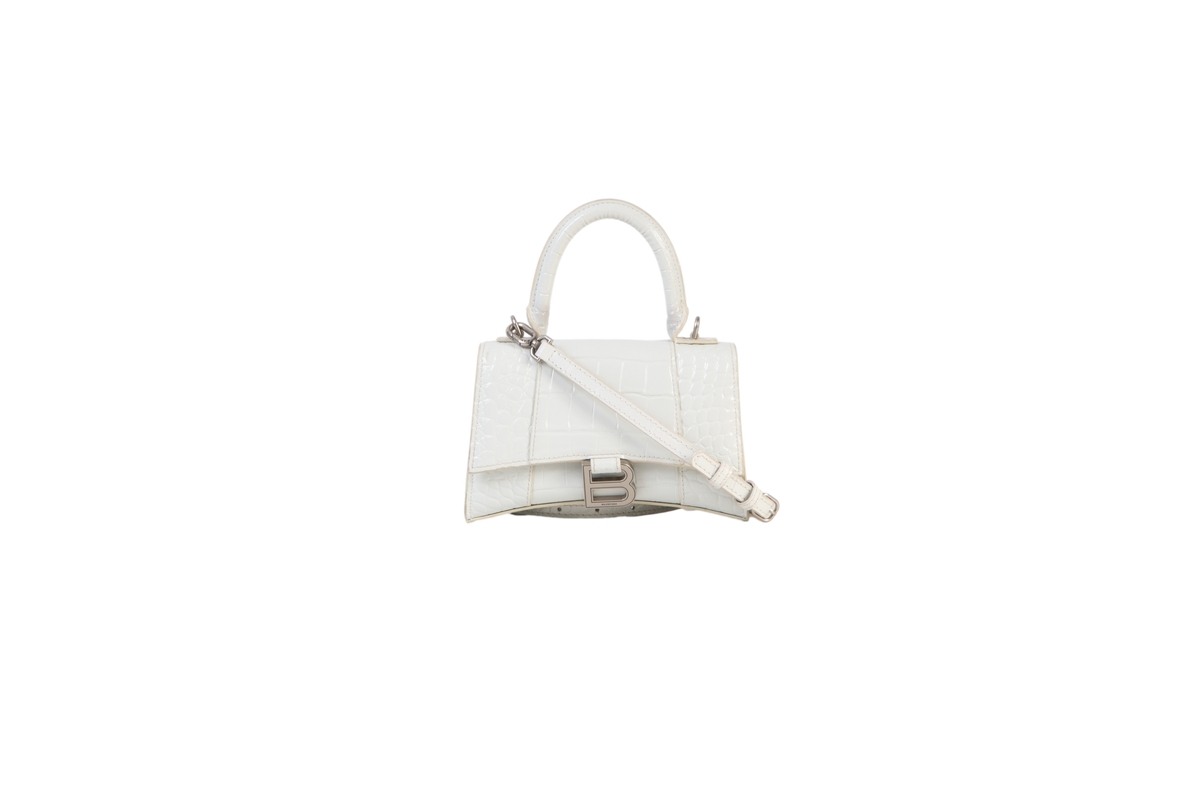 BALENCIAGA HOURGLASS XS EMBOSSED WHITE