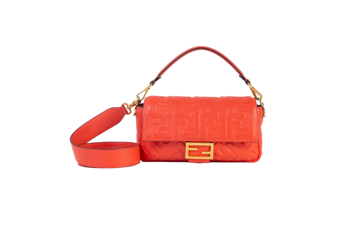 FENDI BAGUETTE EMBOSSED FF CORAL