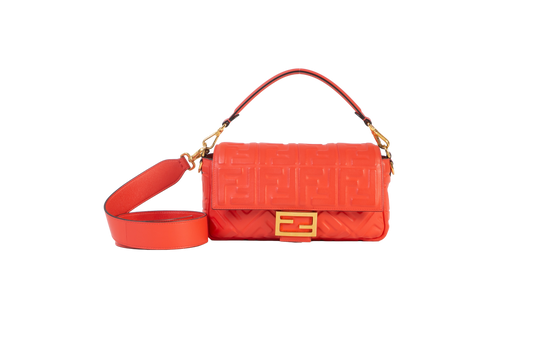 FENDI BAGUETTE EMBOSSED FF CORAL