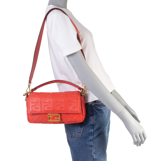 FENDI BAGUETTE EMBOSSED FF CORAL