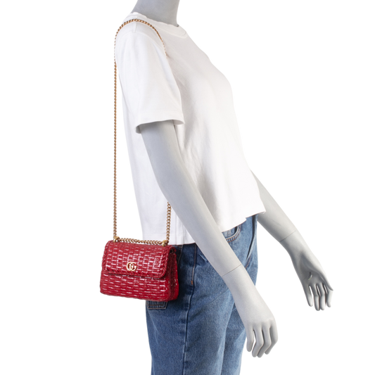 GUCCI RED GLAZED WICKER SMALL LINEA CESTINO