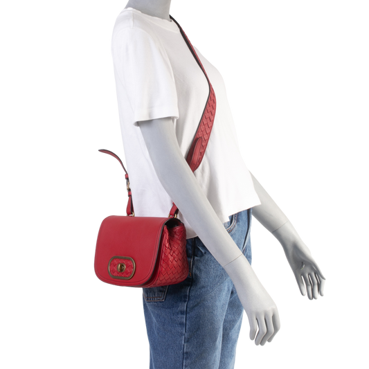 BOTTEGA VENETA INTRECCIATO TRIMMED LUNA RED