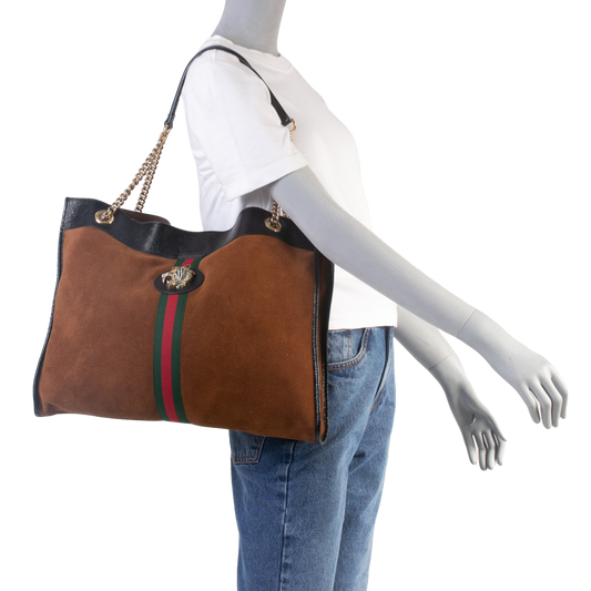 GUCCI RAJAH TOTE BROWN CHAIN SUEDE