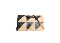 YSL JAMIE 4.0 LARGE SHEARLING PATCHWORK AND LEATHER BLACK/BEIGE