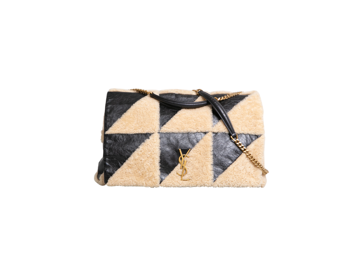 YSL JAMIE 4.0 LARGE SHEARLING PATCHWORK AND LEATHER BLACK/BEIGE