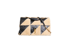 YSL JAMIE 4.0 LARGE SHEARLING PATCHWORK AND LEATHER BLACK/BEIGE
