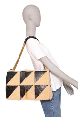 YSL JAMIE 4.0 LARGE SHEARLING PATCHWORK AND LEATHER BLACK/BEIGE