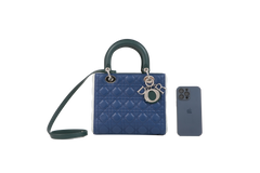 DIOR LADY DIOR MEDIUM BLUE/GREEN/OFF WHITE