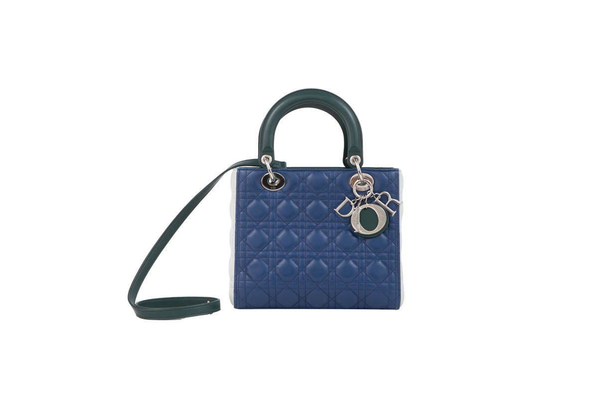 DIOR LADY DIOR MEDIUM BLUE/GREEN/OFF WHITE