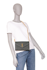 YSL WOC CASSANDRE ENVELOPE GRAIN DE POUDRE MOSS GREEN