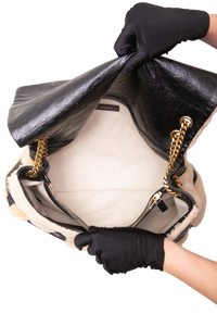 YSL JAMIE 4.0 LARGE SHEARLING PATCHWORK AND LEATHER BLACK/BEIGE