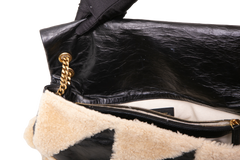 YSL JAMIE 4.0 LARGE SHEARLING PATCHWORK AND LEATHER BLACK/BEIGE