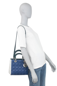 DIOR LADY DIOR MEDIUM BLUE/GREEN/OFF WHITE