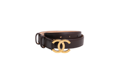 CHANEL LEATHER BELT CALFSKIN AND METAL DARK BROWN E GOLDEN