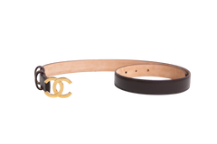 CHANEL LEATHER BELT CALFSKIN AND METAL DARK BROWN E GOLDEN