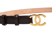 CHANEL LEATHER BELT CALFSKIN AND METAL DARK BROWN E GOLDEN