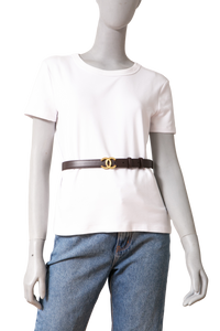 CHANEL LEATHER BELT CALFSKIN AND METAL DARK BROWN E GOLDEN