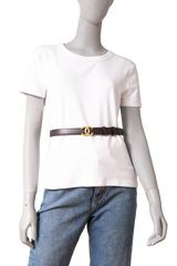 CHANEL LEATHER BELT CALFSKIN AND METAL DARK BROWN E GOLDEN